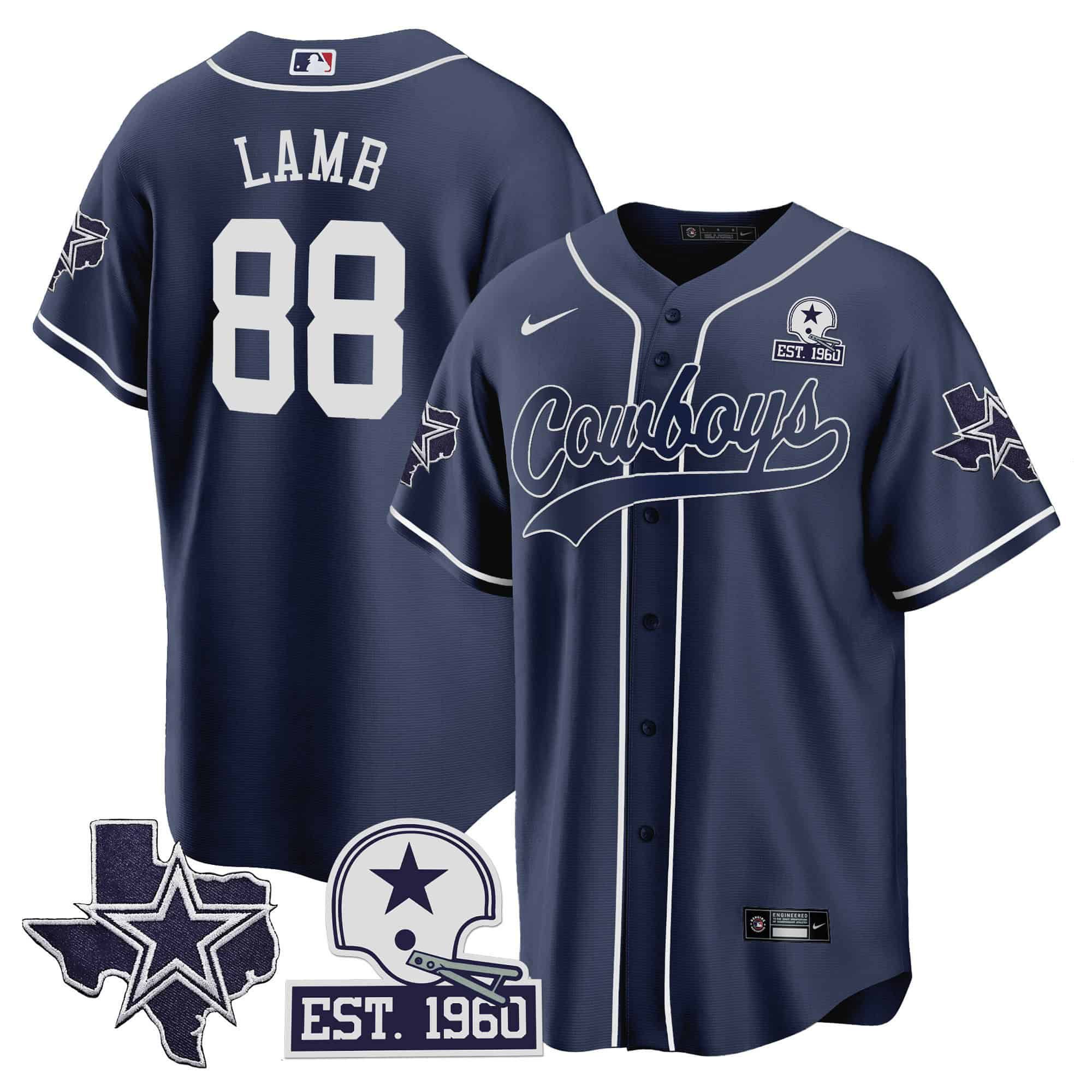 Men Dallas Cowboys 88 Lamb Dark blue 2024 Nike Patch Baseball NFL Jersey